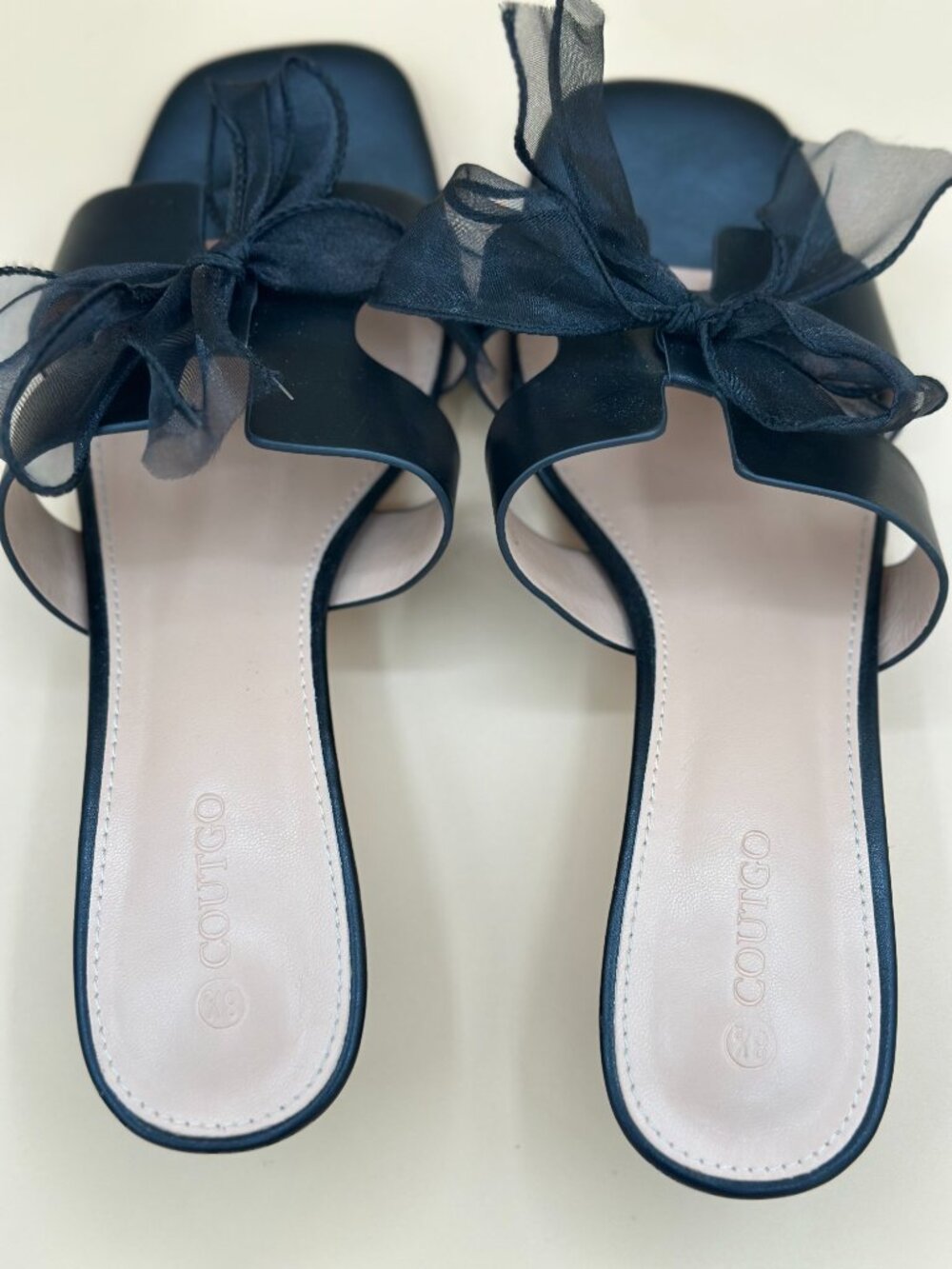 Coutgo Black Organza Bow Heeled Slide Sandals Women’s Size 8.5 Square Toe Mule H - Picture 6 of 6